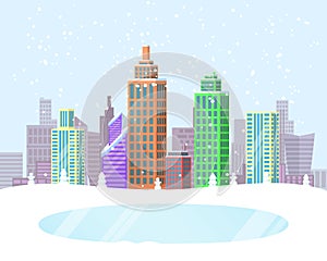 Wintertime Cityscape Poster Vector Illustration