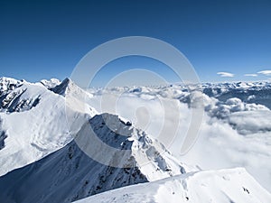 Wintertime early morning sea of clouds â€“ mountain top Austrian