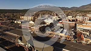 Wintertime Flagstaff Arizona City Center Downtown Aerial Footage