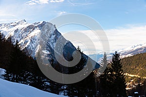 Wintertime landscape of Alps on Simplon Pass