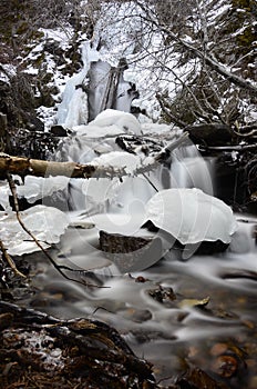 Wintertime locks up this backwoods waterfall