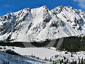 Wintertime in mountain tourist resort photo