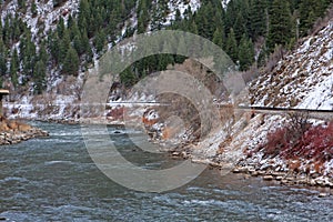 Wintertime river with snow