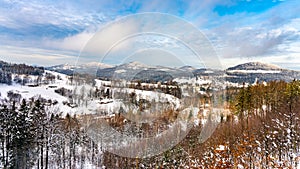 Wintertime rural hilly landscape