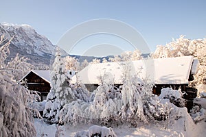 wintertime in small german village covered with snow Garmish-Partenkirchen