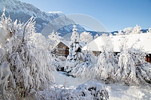 wintertime in small german village covered with snow Garmish-Partenkirchen