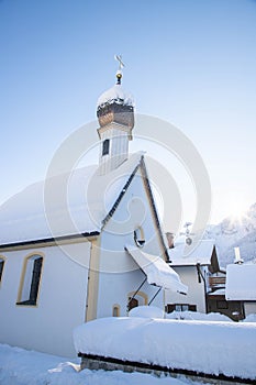 wintertime in small german village covered with snow Garmish-Partenkirchen