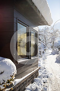 wintertime in small german village covered with snow Garmish-Partenkirchen