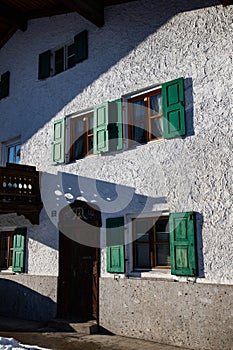 wintertime in small german village covered with snow Garmish-Partenkirchen