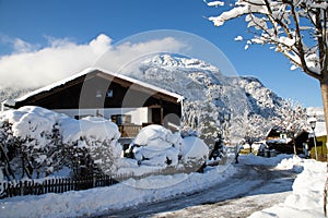 wintertime in small german village covered with snow Garmish-Partenkirchen