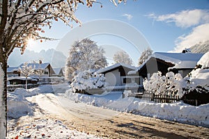 wintertime in small german village covered with snow Garmish-Partenkirchen