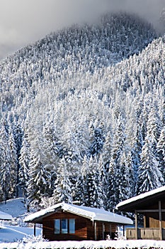 wintertime in small german village covered with snow Garmish-Partenkirchen