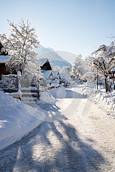 wintertime in small german village covered with snow Garmish-Partenkirchen