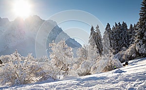 wintertime in small german village covered with snow Garmish-Partenkirchen