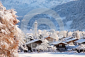 wintertime in small german village covered with snow Garmish-Partenkirchen