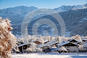 wintertime in small german village covered with snow Garmish-Partenkirchen