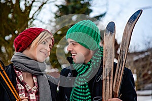 Wintertime walking couple