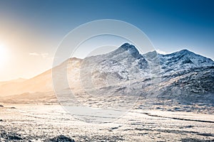 Wintery in mountains - snow, rocky mountains, sunrise - Cuillin Hills, Isle of Skye, Scotland