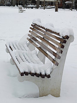 Winter Snow Covered Park Bench