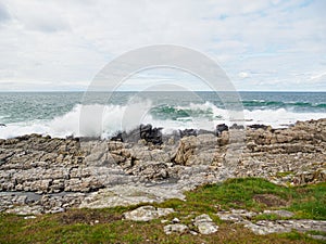 Wintery weather and stormy seas in autumn 2022. Aberdeenshire, Scotland, UK