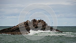 Wintery weather and stormy seas in autumn 2022. Aberdeenshire, Scotland, UK