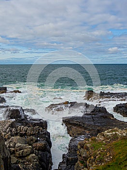 Wintery weather and stormy seas in autumn 2022. Aberdeenshire, Scotland, UK