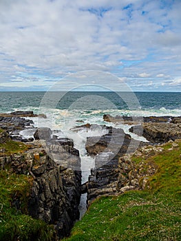 Wintery weather and stormy seas in autumn 2022. Aberdeenshire, Scotland, UK