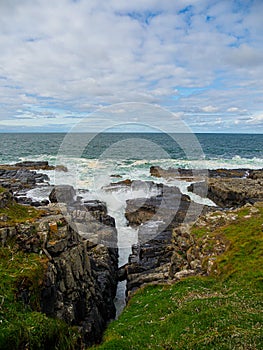 Wintery weather and stormy seas in autumn 2022. Aberdeenshire, Scotland, UK