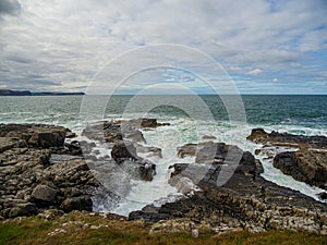 Wintery weather and stormy seas in autumn 2022. Aberdeenshire, Scotland, UK