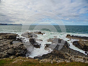 Wintery weather and stormy seas in autumn 2022. Aberdeenshire, Scotland, UK