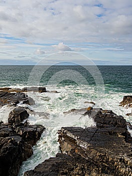 Wintery weather and stormy seas in autumn 2022. Aberdeenshire, Scotland, UK