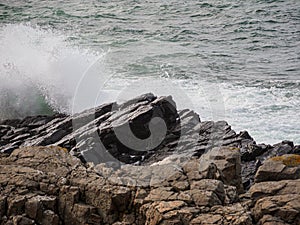 Wintery weather and stormy seas in autumn 2022. Aberdeenshire, Scotland, UK