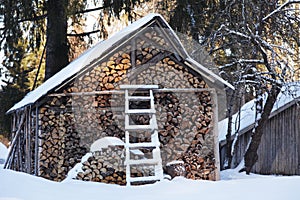 Wintery woodpile