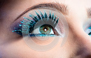Wintry Creative Eye Makeup. False Long Blue Eyelashes