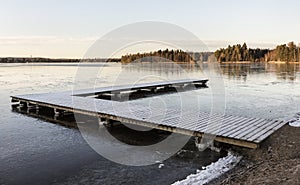 Wintry day at beach after frosty night in Finland