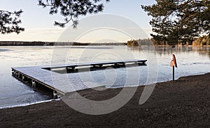 Wintry day at beach after frosty night in Finland