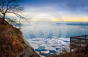 Wintry Lake Erie Overlook With Ice Floes