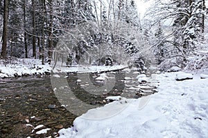 Wintry river in the alps