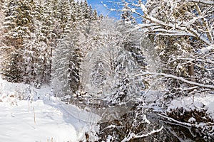 Wintry river in the alps