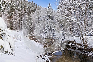 Wintry river in the alps