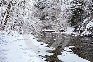Wintry river in the alps