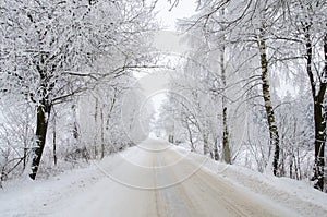 Wintry road with snow