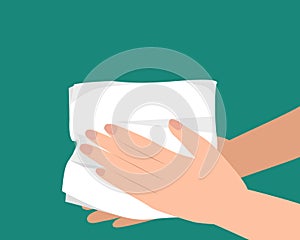 Wipe hand by tissue paper.vector illustration.