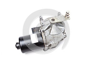 Wiper electric motor on white isolated background. Spare car parts catalog