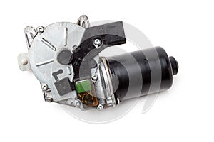 Wiper electric motor on white isolated background. Spare car parts catalog