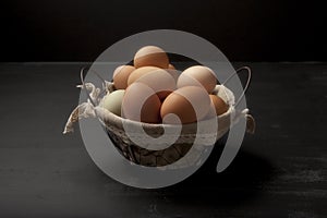 Wire basket with fresh eggs