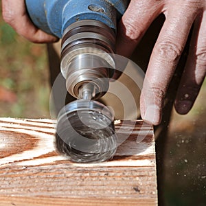 Wire brush for wood working, on a drill