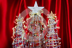 Wire Christmas Trees on Red Background