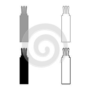 Wire Cord electrical cable curved power optical fibre set icon grey black color vector illustration image flat style solid fill