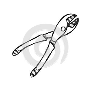 Wire cutter icon in sketch style.